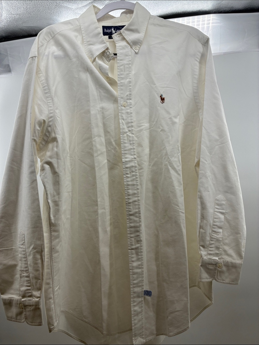 Ralph Lauren Men's Cream Button-Down Oxford Shirt with Pony Logo